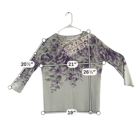 Women’s Floral Glitter Knit Top with Embellished Neckline - Purple/Gray - Picture 6 of 16